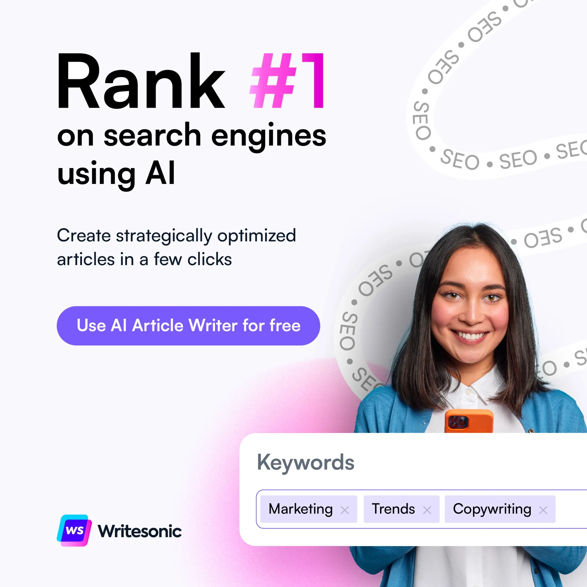 Facebook and Instagram ad by Writesonic promoting its AI Article Writer for SEO content