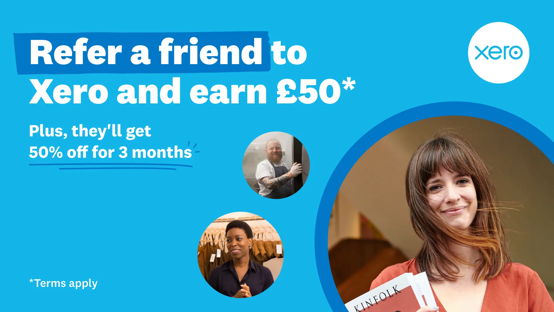 Facebook and Instagram ad by Xero promoting a referral reward for each paying signup