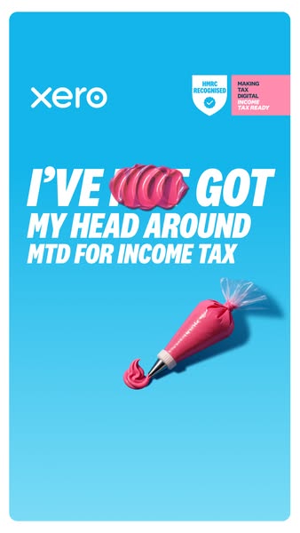 Xero ad showing a pastry piping bag with the headline I have not got my head around MTD for income tax and HMRC recognised badge